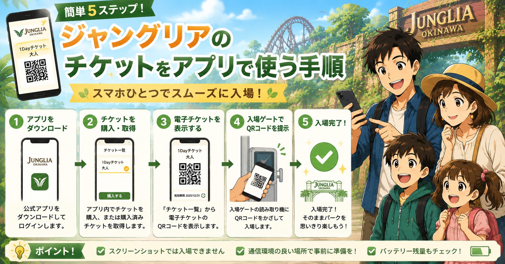 ジャングリアのチケットをアプリで使う手順